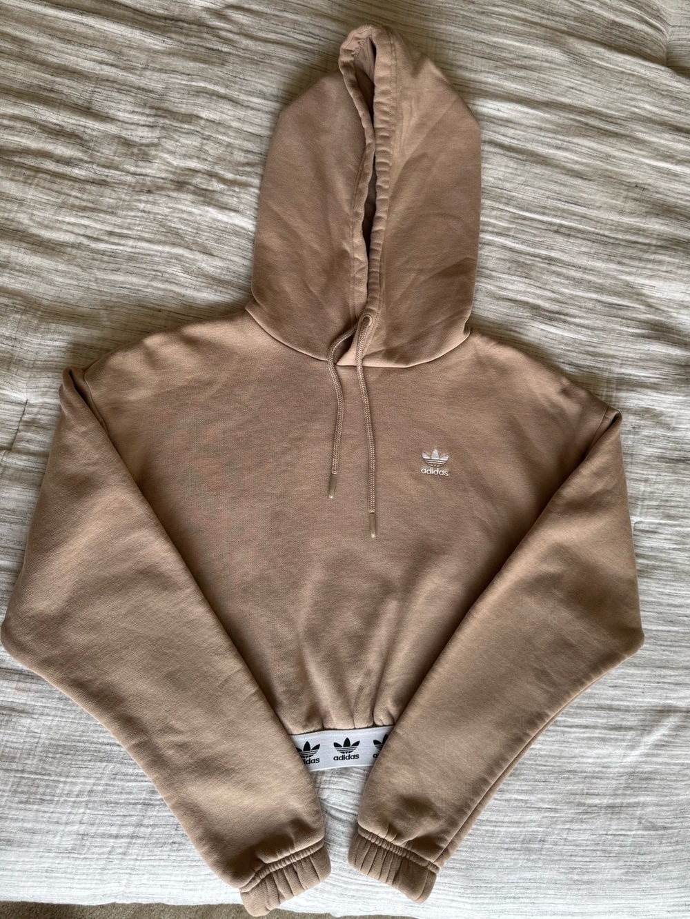 Adidas Originals Cropped Hoodie Sweatshirt Beige/Tan Trefoil Logo Women’s XS